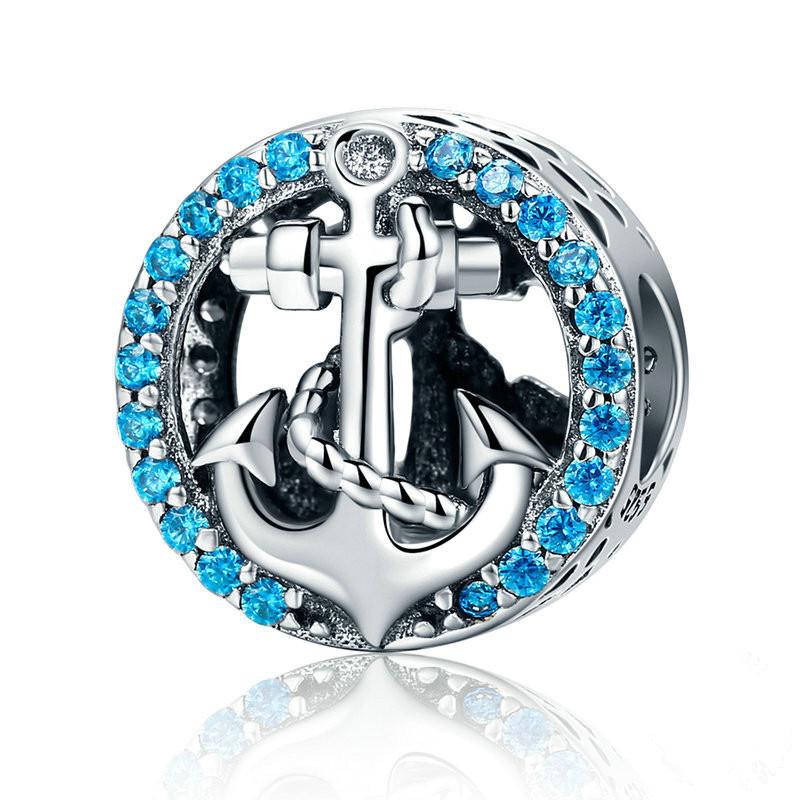 Silver Charm Blue Anchor CZ Charm For Sale - sursenso Charm