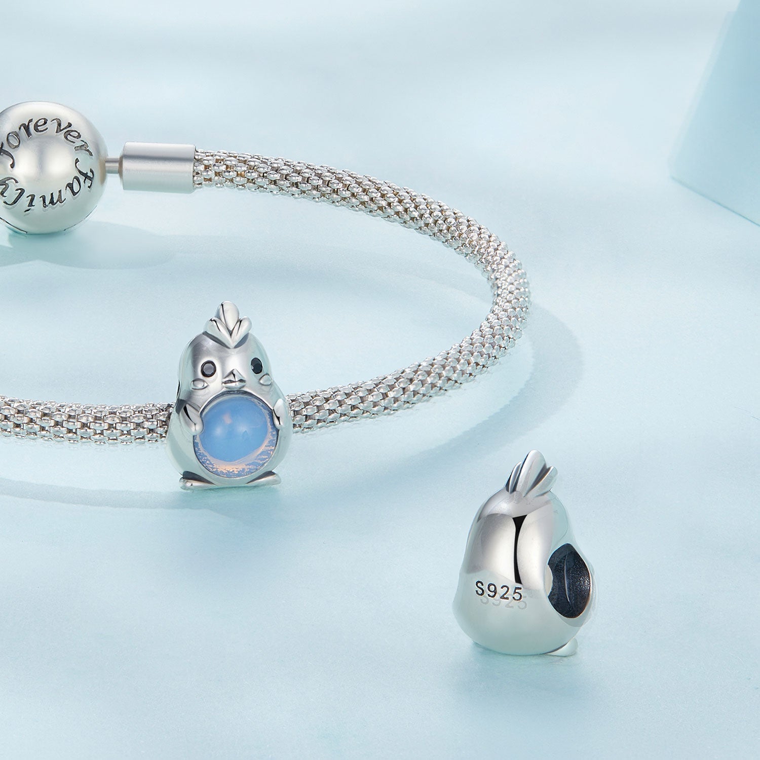 Silver Charm Blue Belly Chick CZ Charm For Sale - sursenso Charm