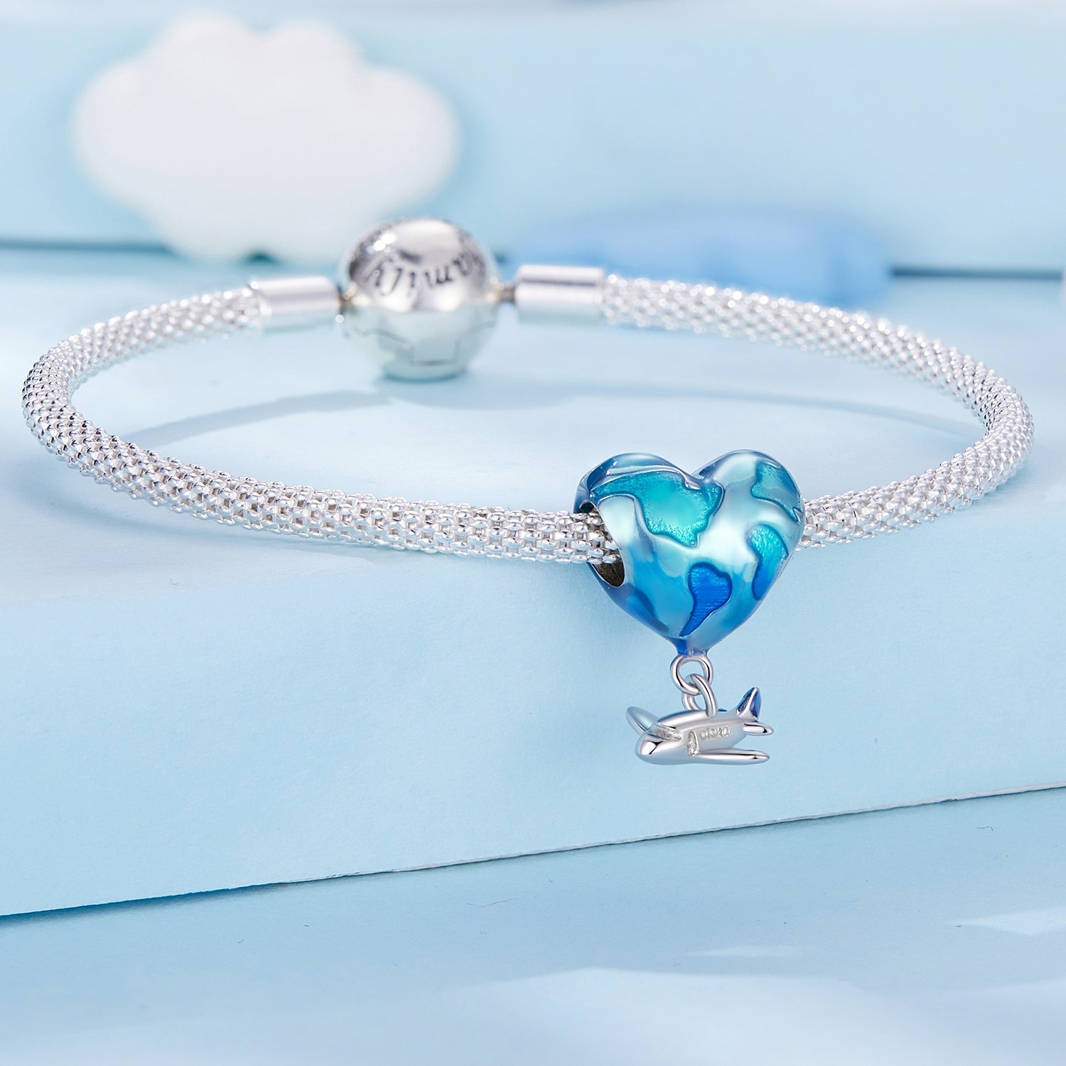 Silver Charm Blue Heart Shaped Earth Plane Charm For Sale - sursenso Charm