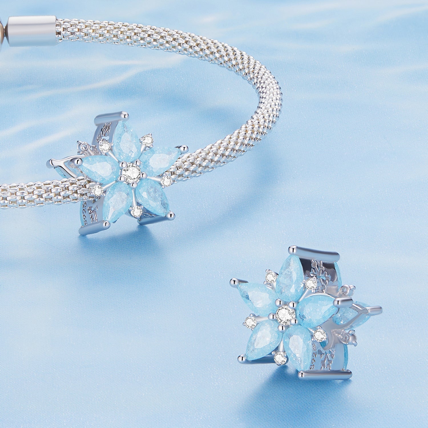 Silver Charm Blue Snowflake CZ Charm For Sale - sursenso Charm