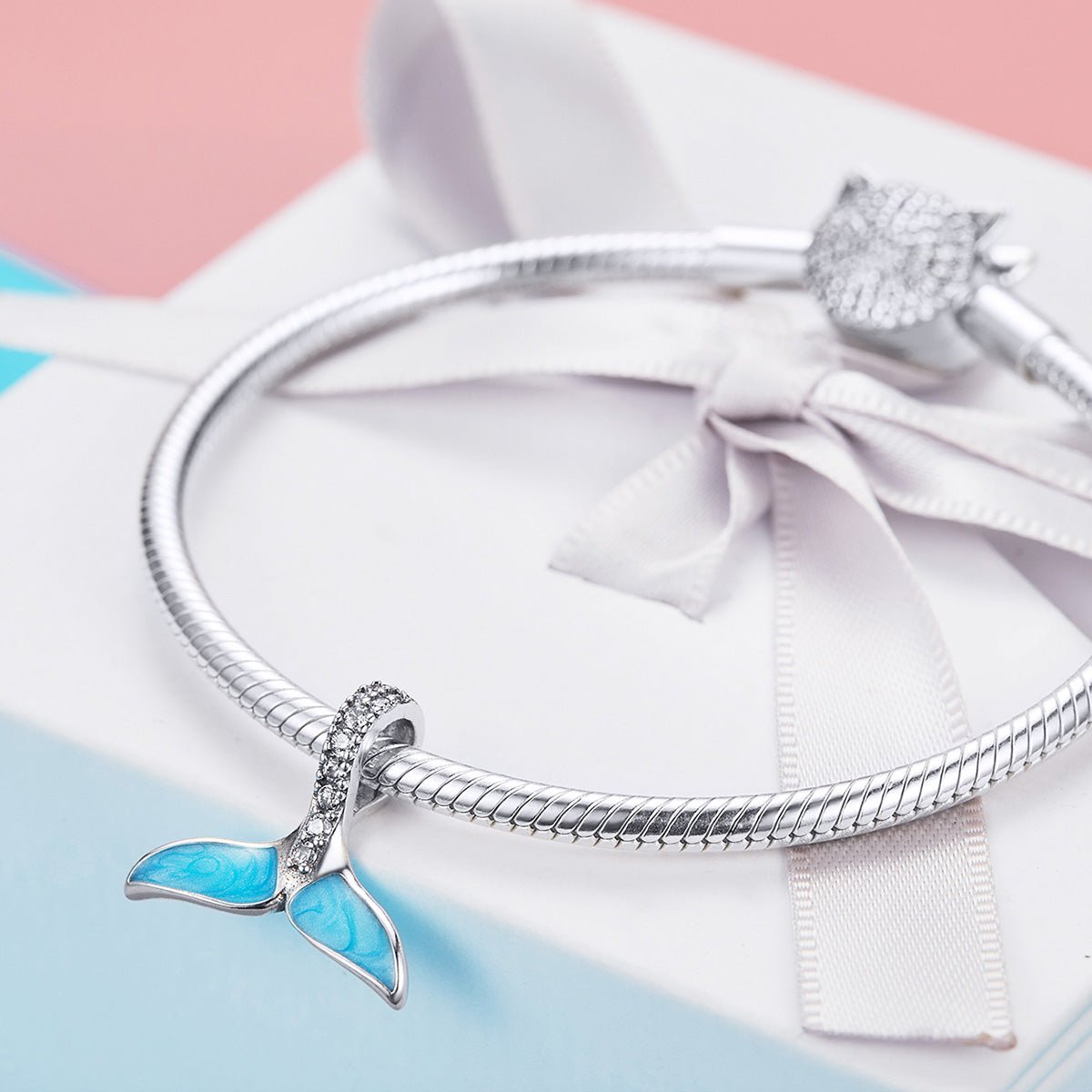 Silver Charm Blue Sparkling Mermaid Tail CZ Charm For Sale - sursenso Charm