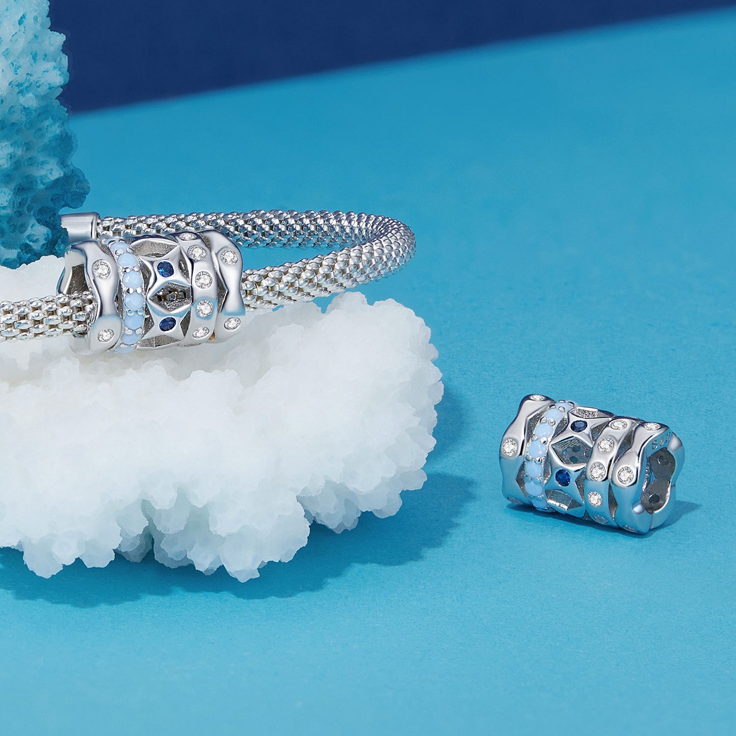 Silver Charm Blue Stardust CZ Charm For Sale - sursenso Charm