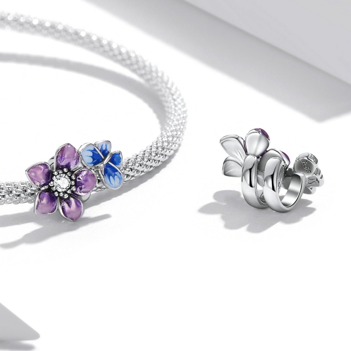 Silver Charm Butterfly Flowers CZ Charm For Sale - sursenso Charm