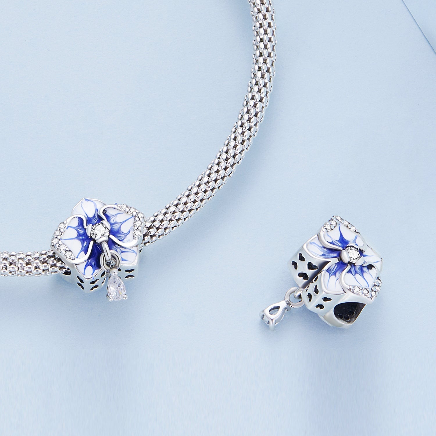 Silver Charm Butterfly Orchid Flower CZ Charm For Sale - sursenso Charm