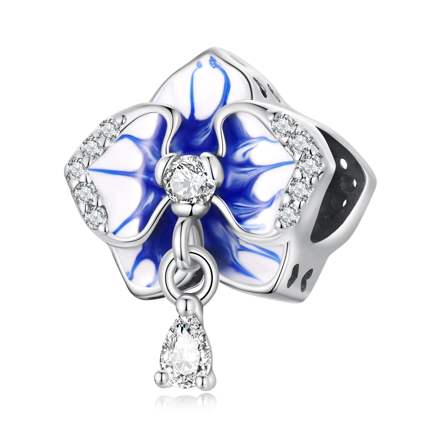 Silver Charm Butterfly Orchid Flower CZ Charm For Sale - sursenso Charm