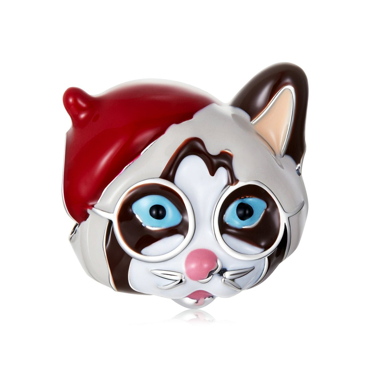 Silver Charm Cat Red Hat Enamel Charm For Sale - sursenso Charm