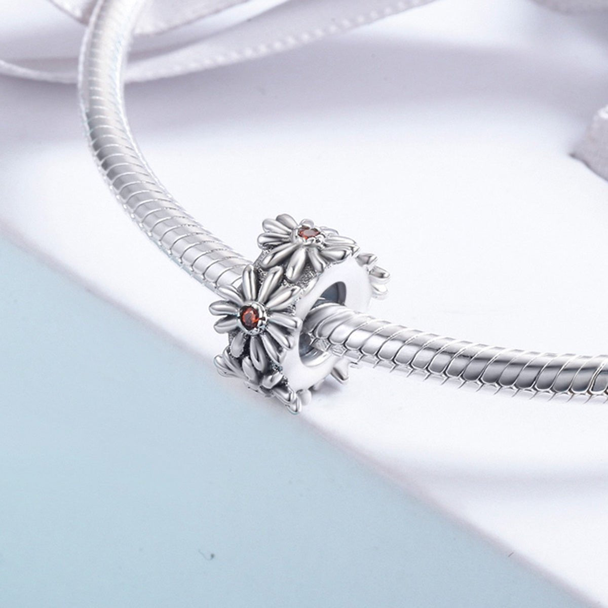 Silver Charm Centred Stone Sun Flower CZ Charm For Sale - sursenso Charm