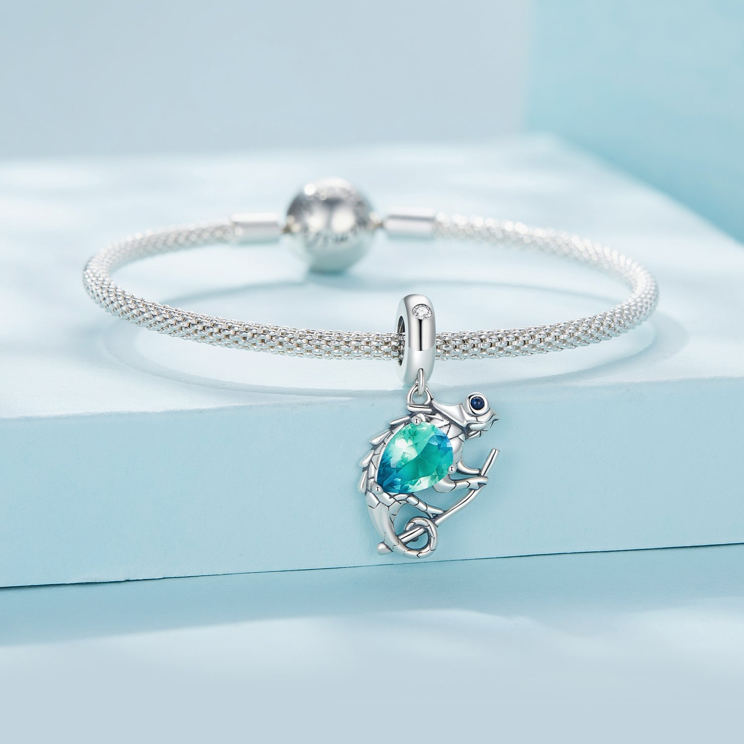 Silver Charm Chameleon Cyan CZ Dangle Charm For Sale - sursenso Charm