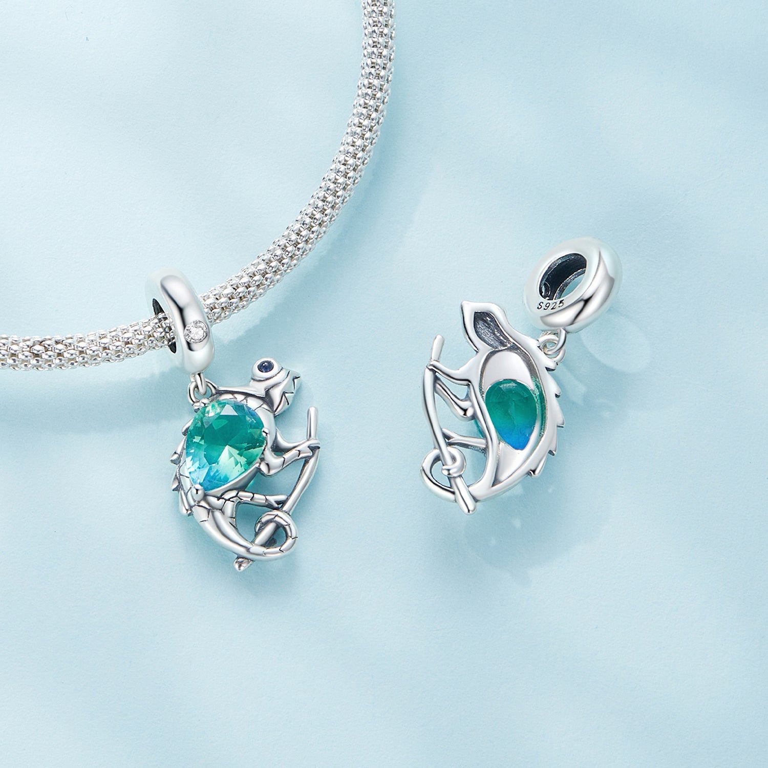 Silver Charm Chameleon Cyan CZ Dangle Charm For Sale - sursenso Charm
