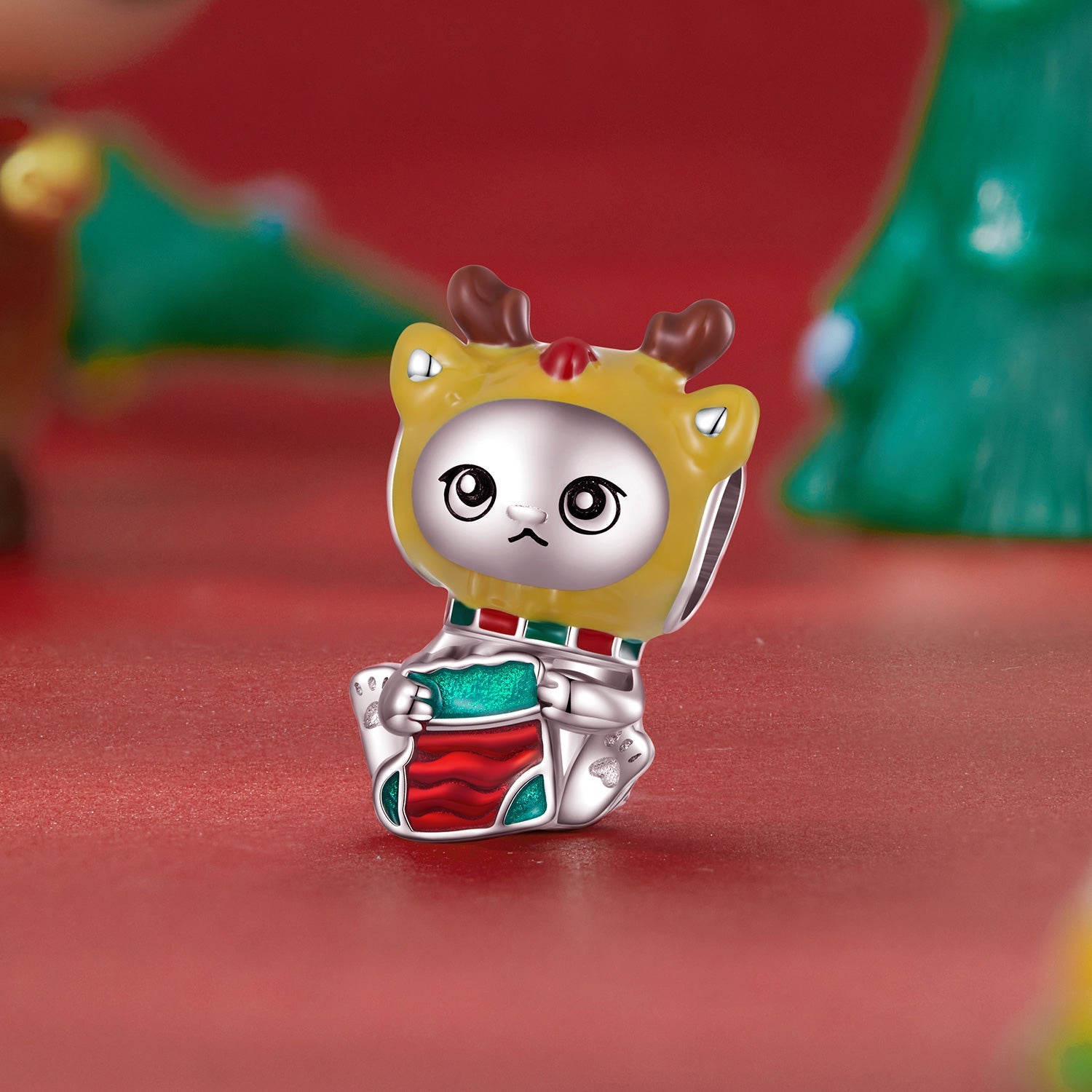 Silver Charm Christmas Antler Cat Charm For Sale - sursenso Charm