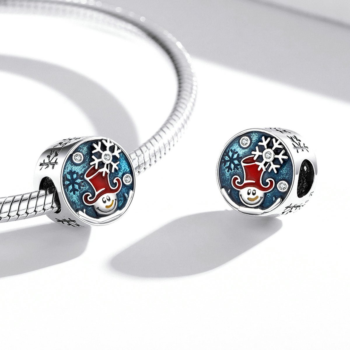 Silver Charm Christmas Clown Snowman CZ Charm For Sale - sursenso Charm