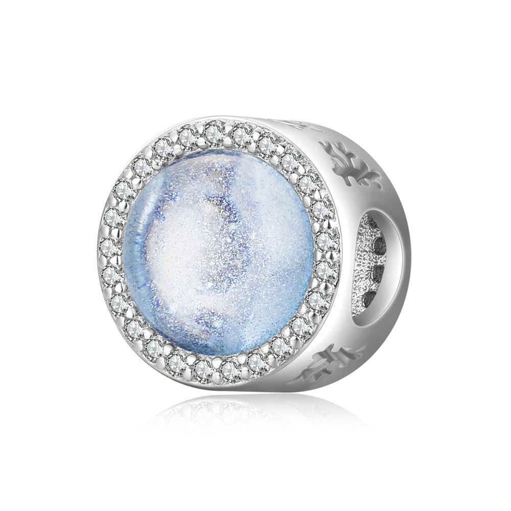 Silver Charm Christmas Eve Snow Murano Glaze CZ Charm For Sale - sursenso Charm