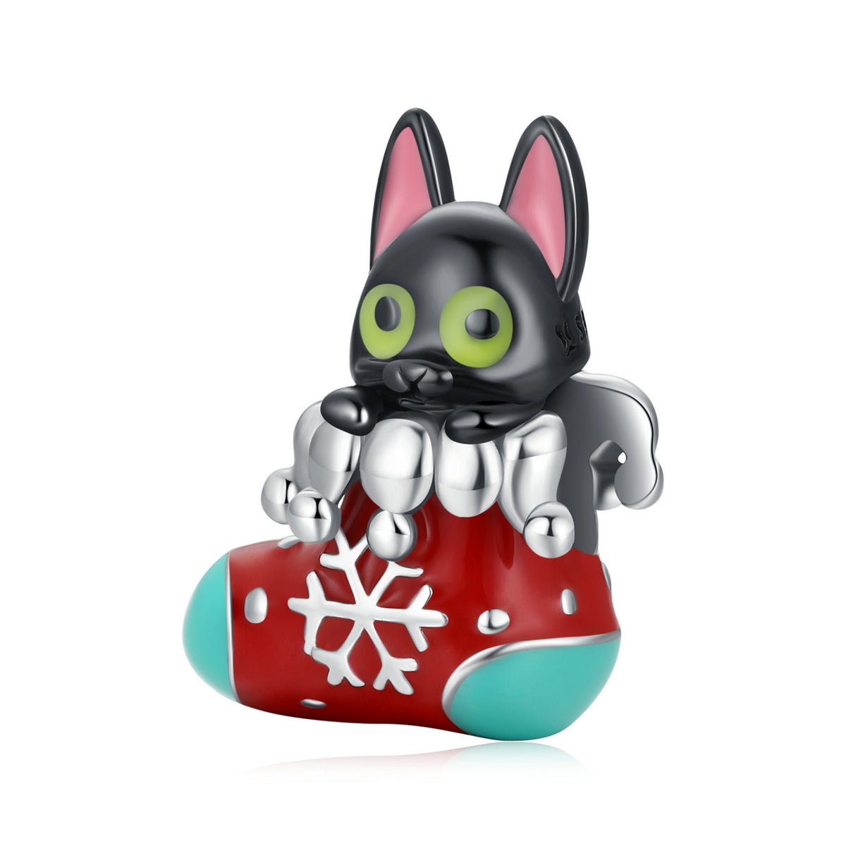 Silver Charm Christmas Stocking Sock Little Black Cat Charm For Sale - sursenso Charm