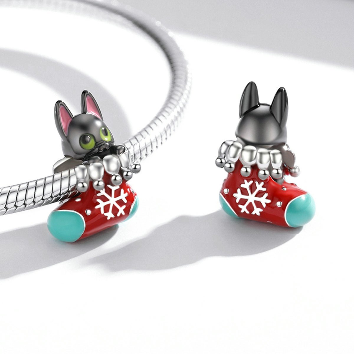 Silver Charm Christmas Stocking Sock Little Black Cat Charm For Sale - sursenso Charm