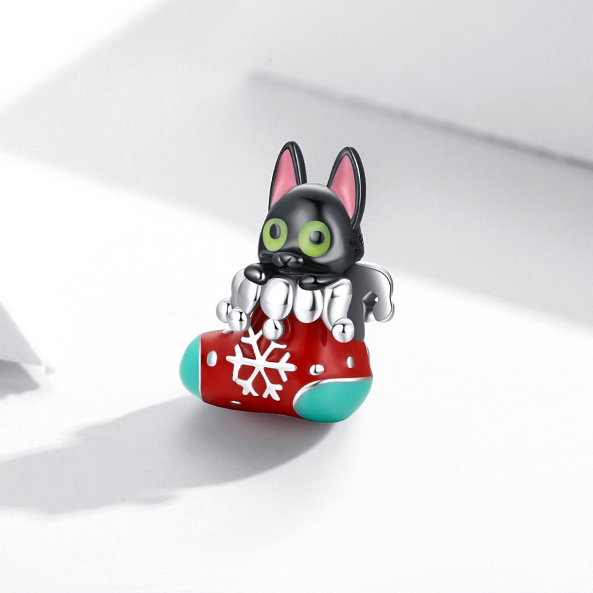 Silver Charm Christmas Stocking Sock Little Black Cat Charm For Sale - sursenso Charm