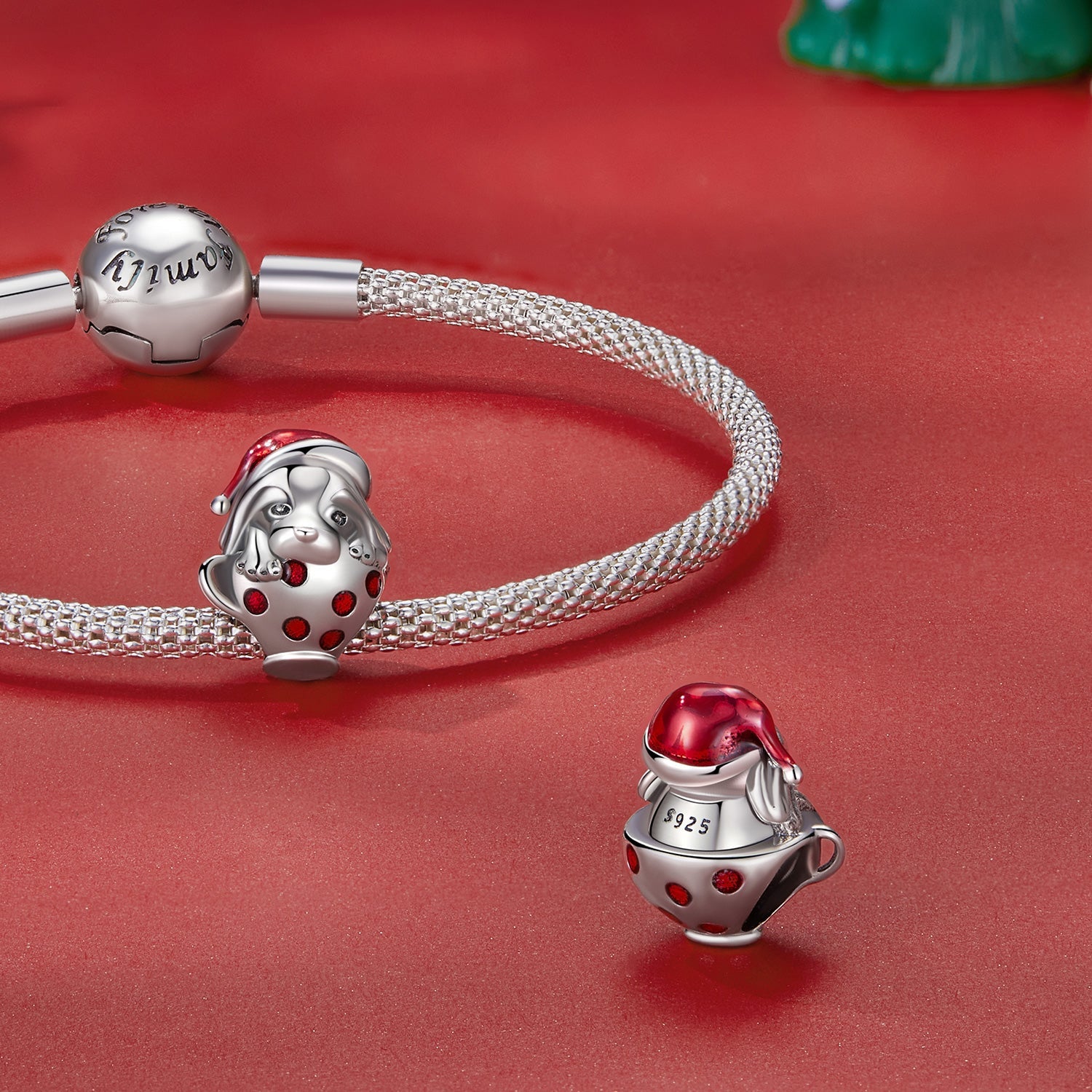 Silver Charm Christmas Teacup Dog Charm For Sale - sursenso Charm