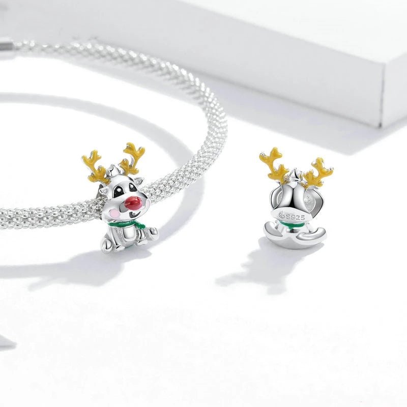 Silver Charm Cute Christmas Reindeer Charm For Sale - sursenso Charm