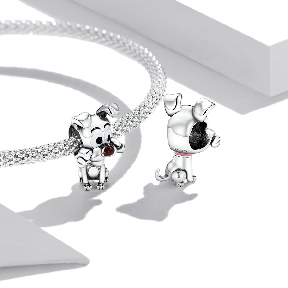 Silver Charm Cute Dog & Bone Enamel Charm For Sale - sursenso Charm