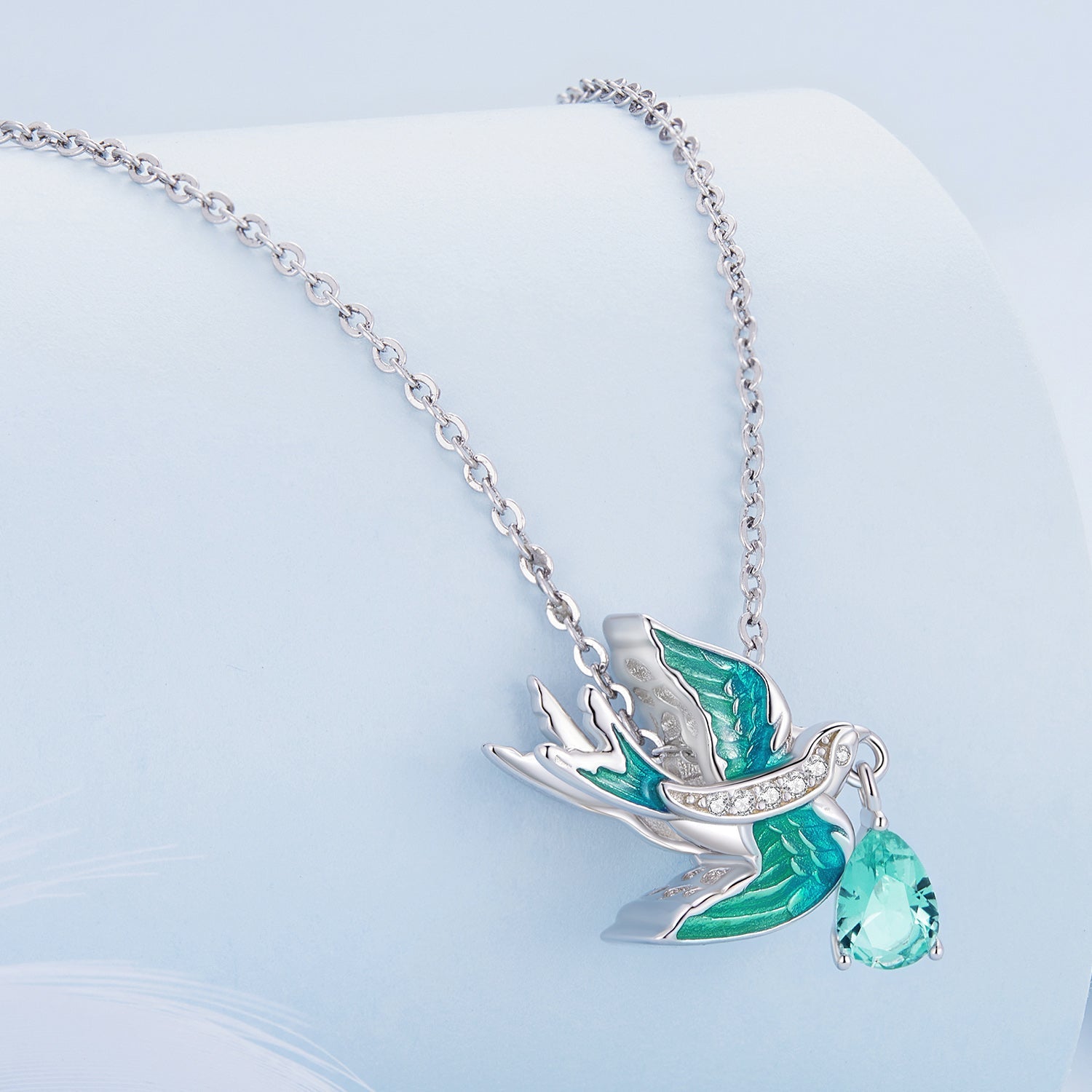 Silver Charm Cyan Swallow Water Drop CZ Charm For Sale - sursenso Charm