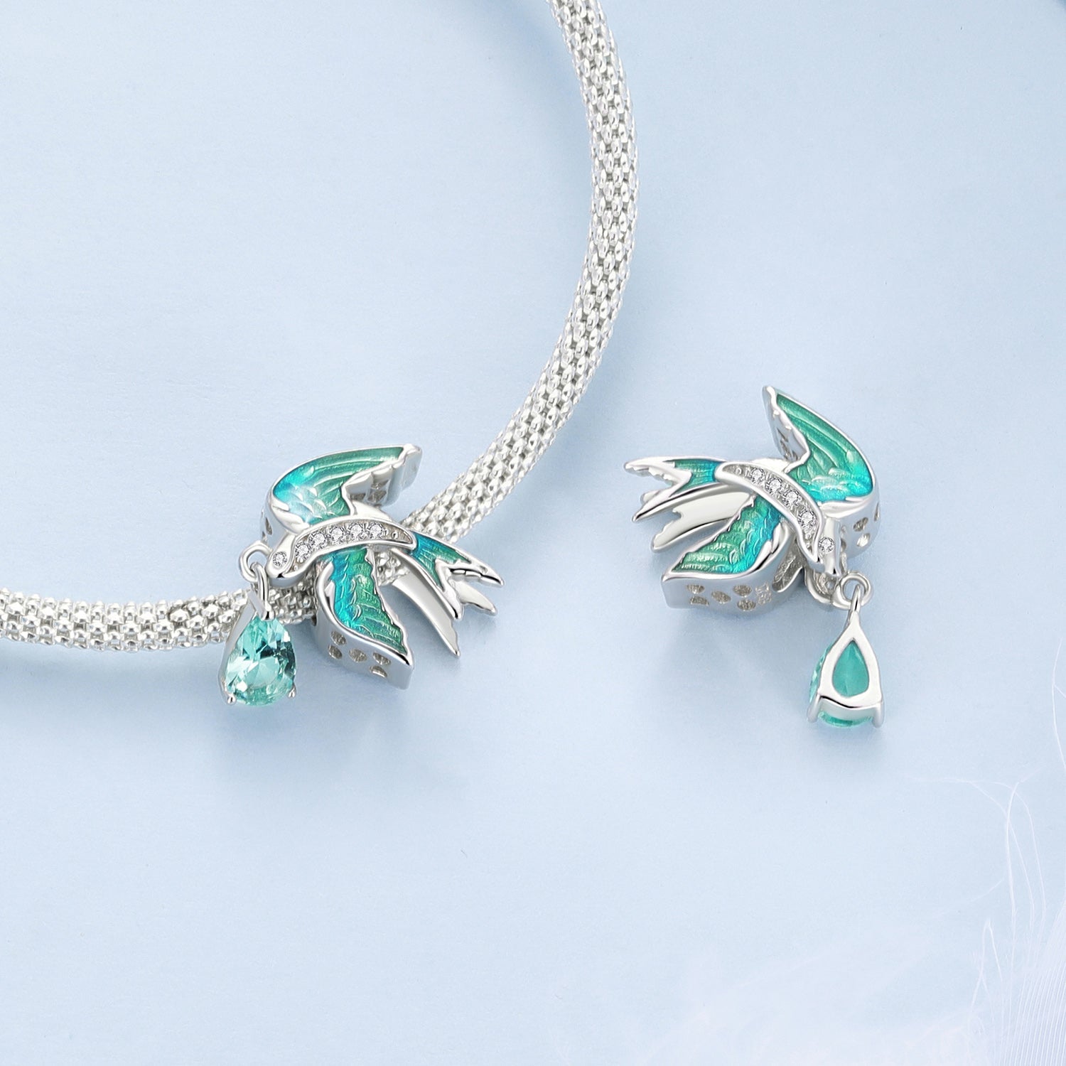 Silver Charm Cyan Swallow Water Drop CZ Charm For Sale - sursenso Charm