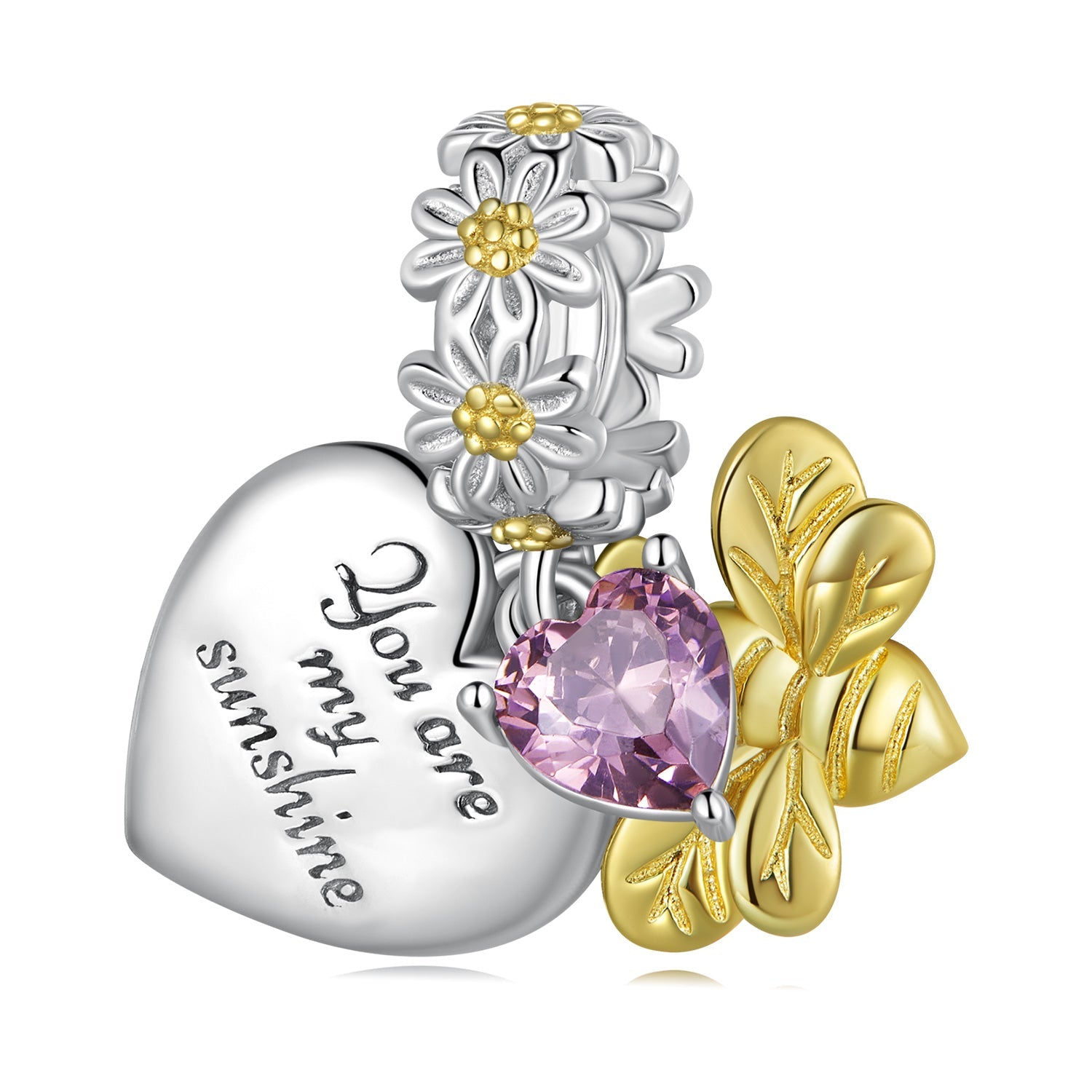 Silver Charm Daisy Bee Gold Sunshine CZ Charm For Sale - sursenso Charm