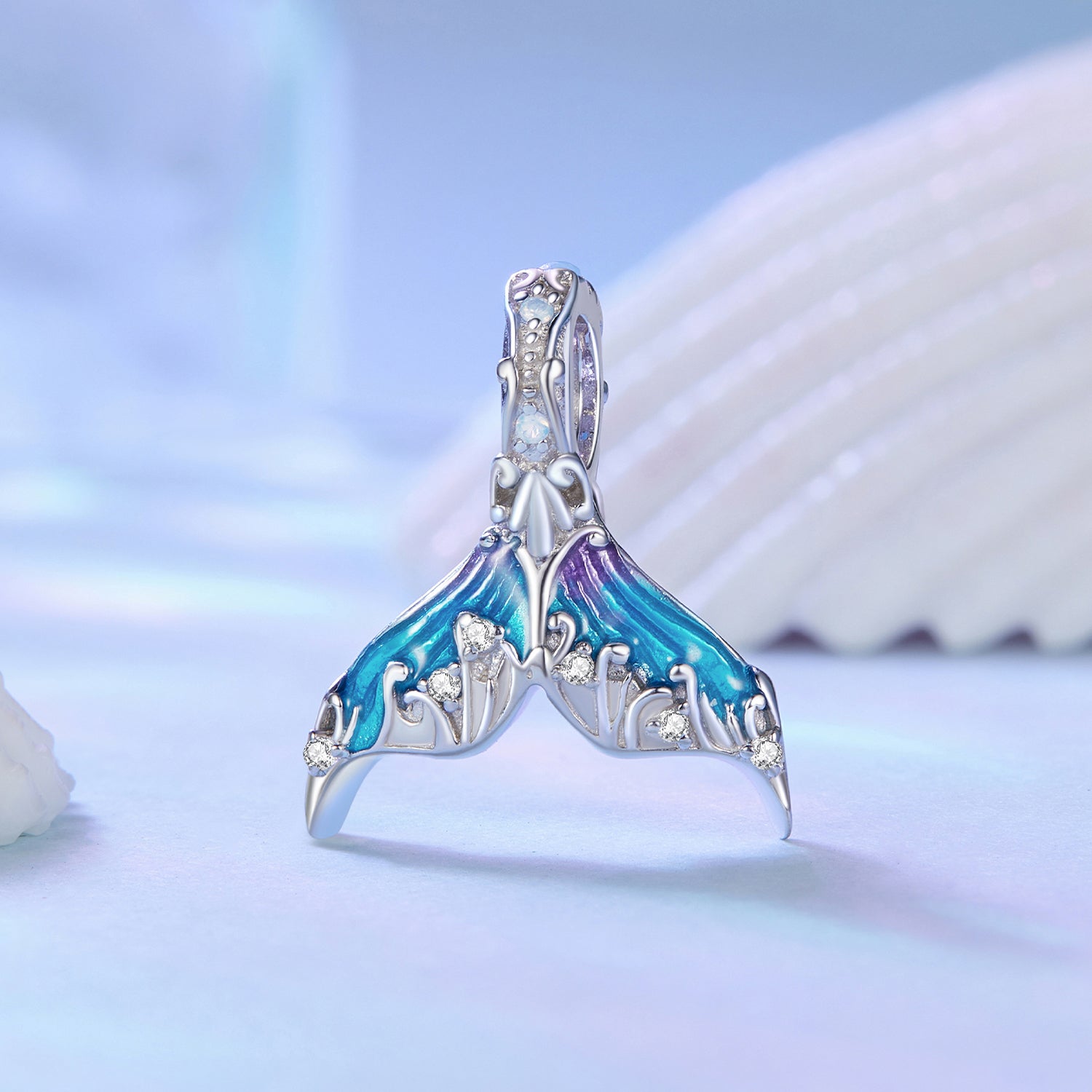 Silver Charm Dreamy Mermaid Tail CZ Charm For Sale - sursenso Charm