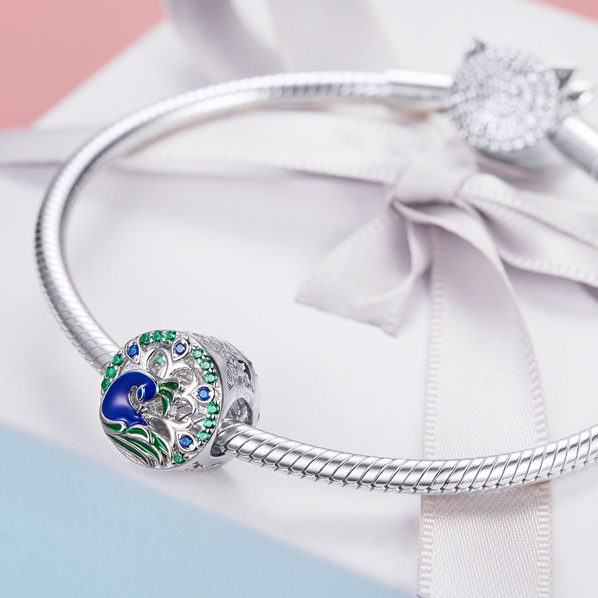 Silver Charm eacock Spreads Tail CZ Charm For Sale - sursenso Charm
