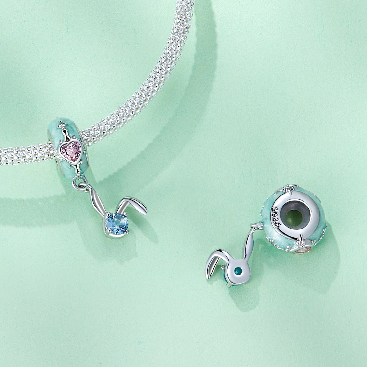 Silver Charm Easter Bunny Blue CZ Charm For Sale - sursenso Charm