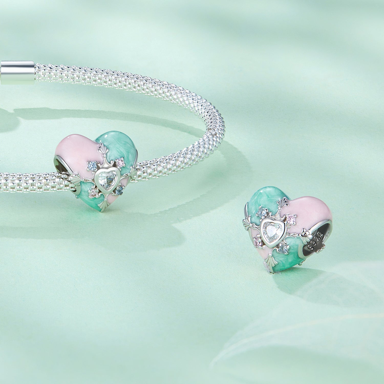 Silver Charm Easter Vintage Pattern Heart CZ Charm For Sale - sursenso Charm