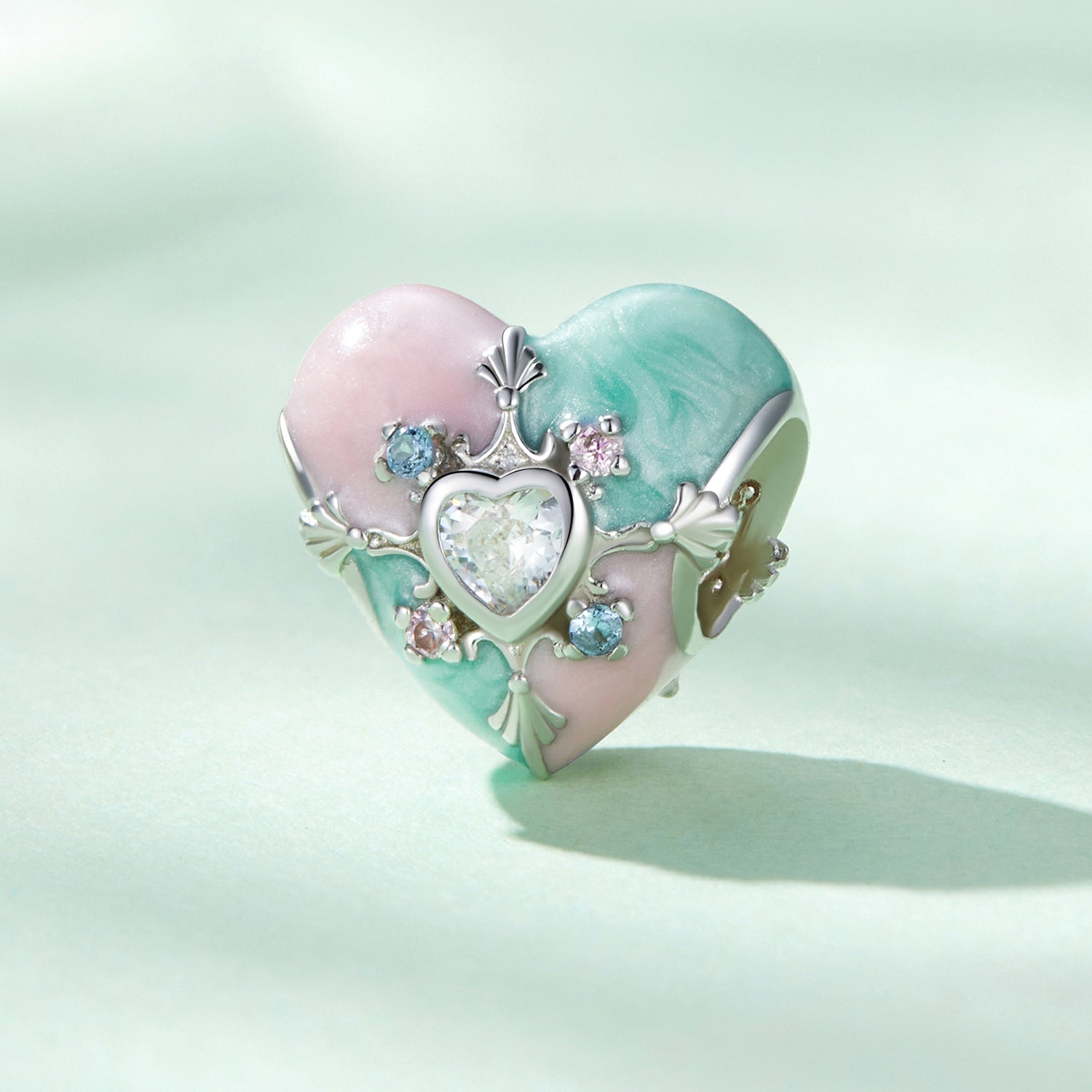 Silver Charm Easter Vintage Pattern Heart CZ Charm For Sale - sursenso Charm