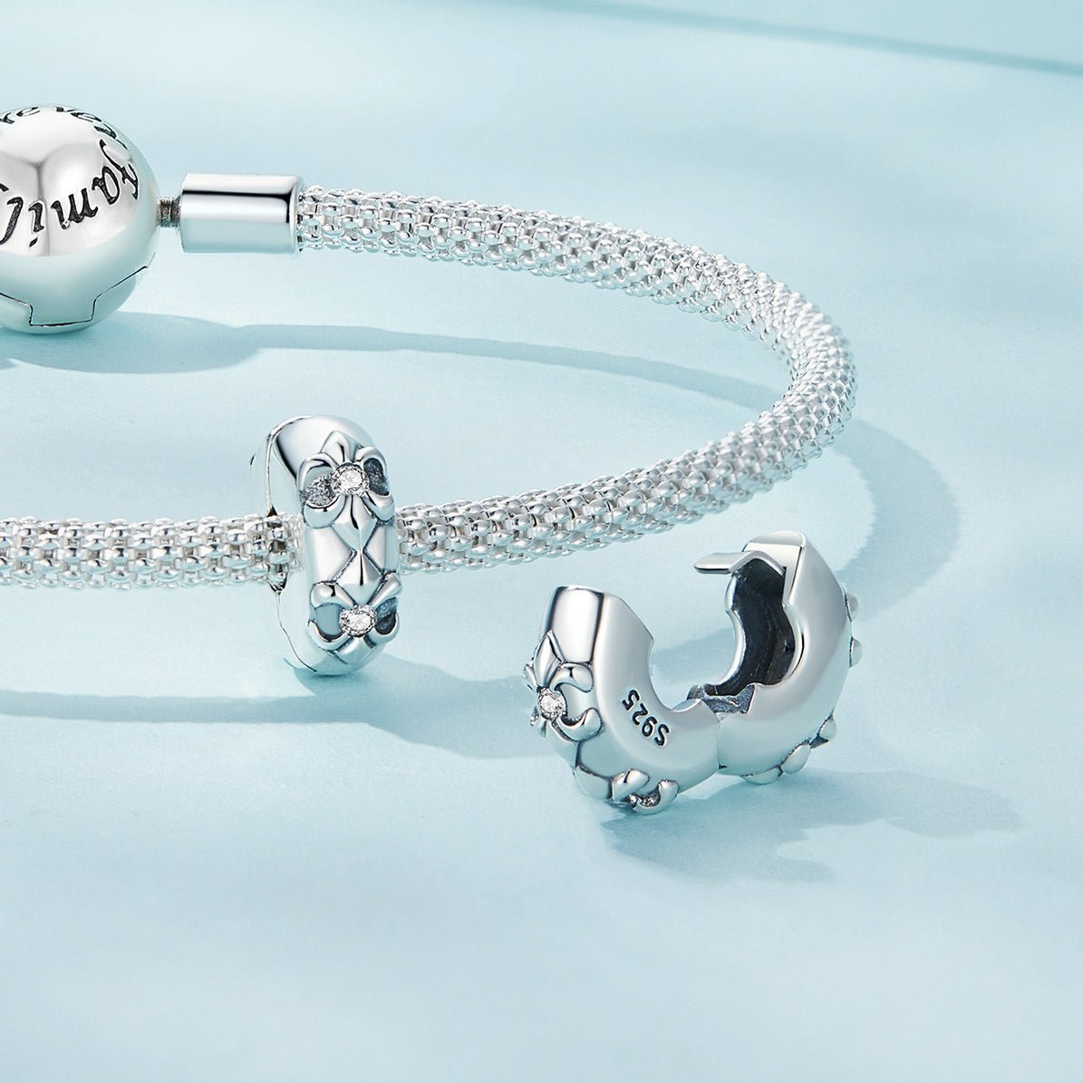 Silver Charm Elegant Irises CZ Stopper Charm For Sale - sursenso Charm