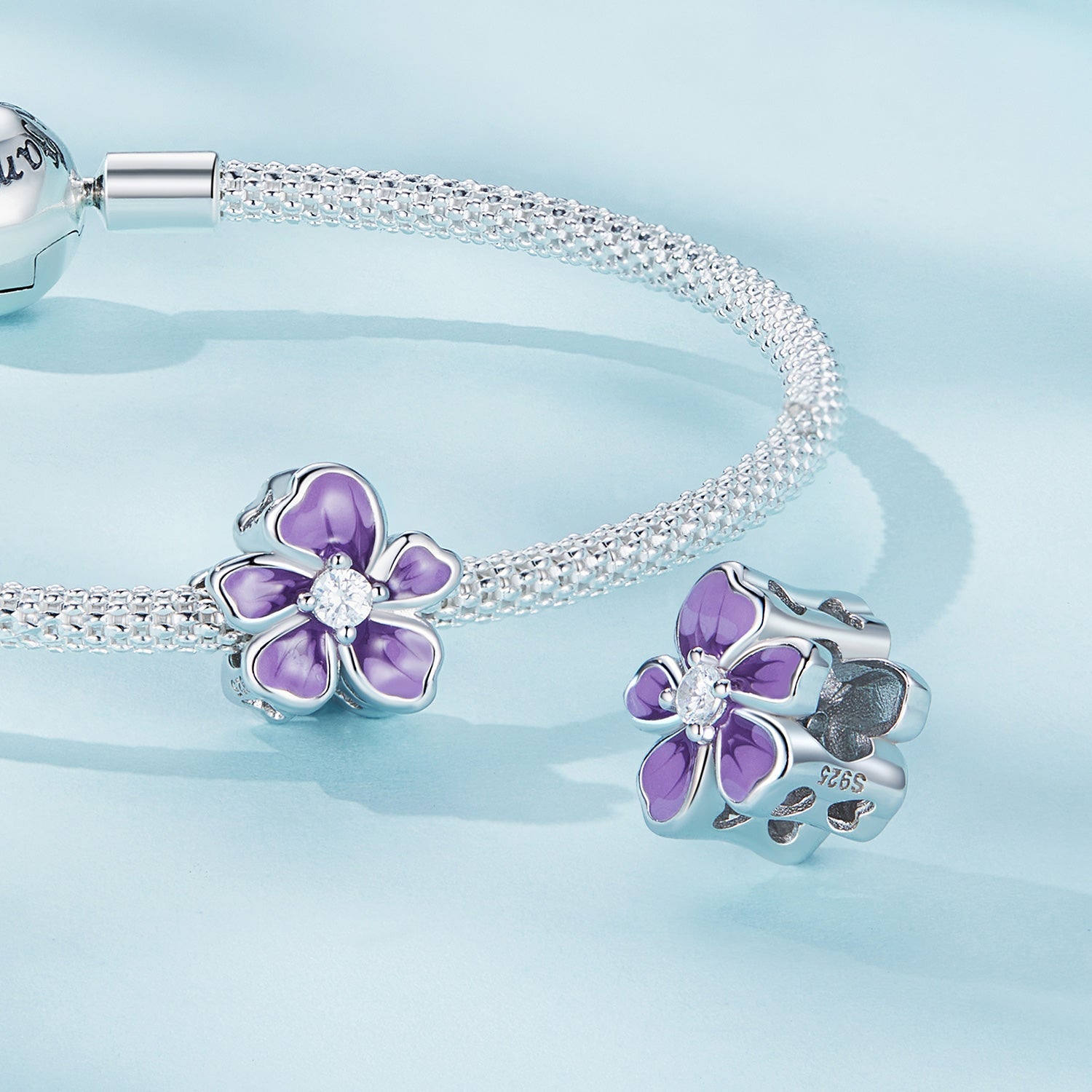 Silver Charm Elegant Purple Flower CZ Charm For Sale - sursenso Charm