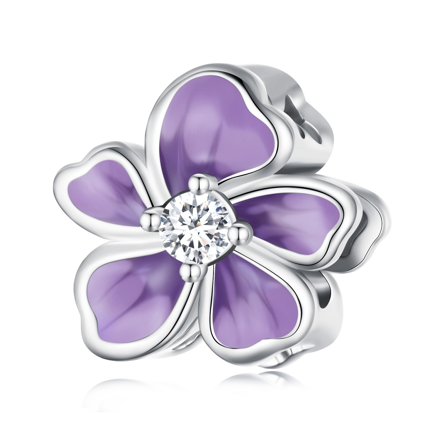 Silver Charm Elegant Purple Flower CZ Charm For Sale - sursenso Charm