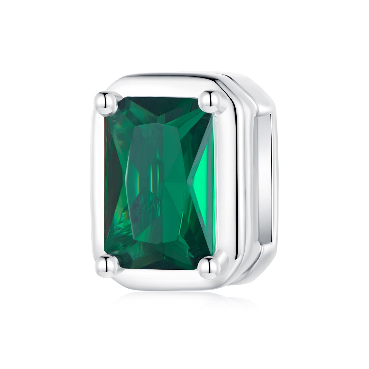 Silver Charm Emerald Square CZ Stopper Charm For Sale - sursenso Charm