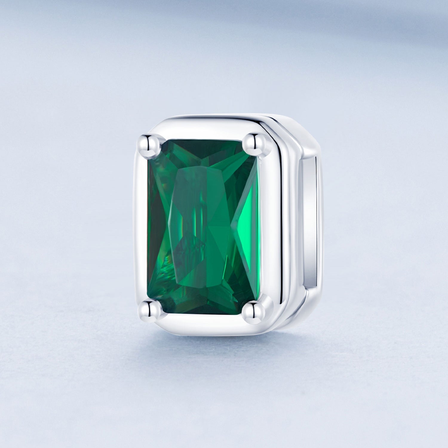 Silver Charm Emerald Square CZ Stopper Charm For Sale - sursenso Charm