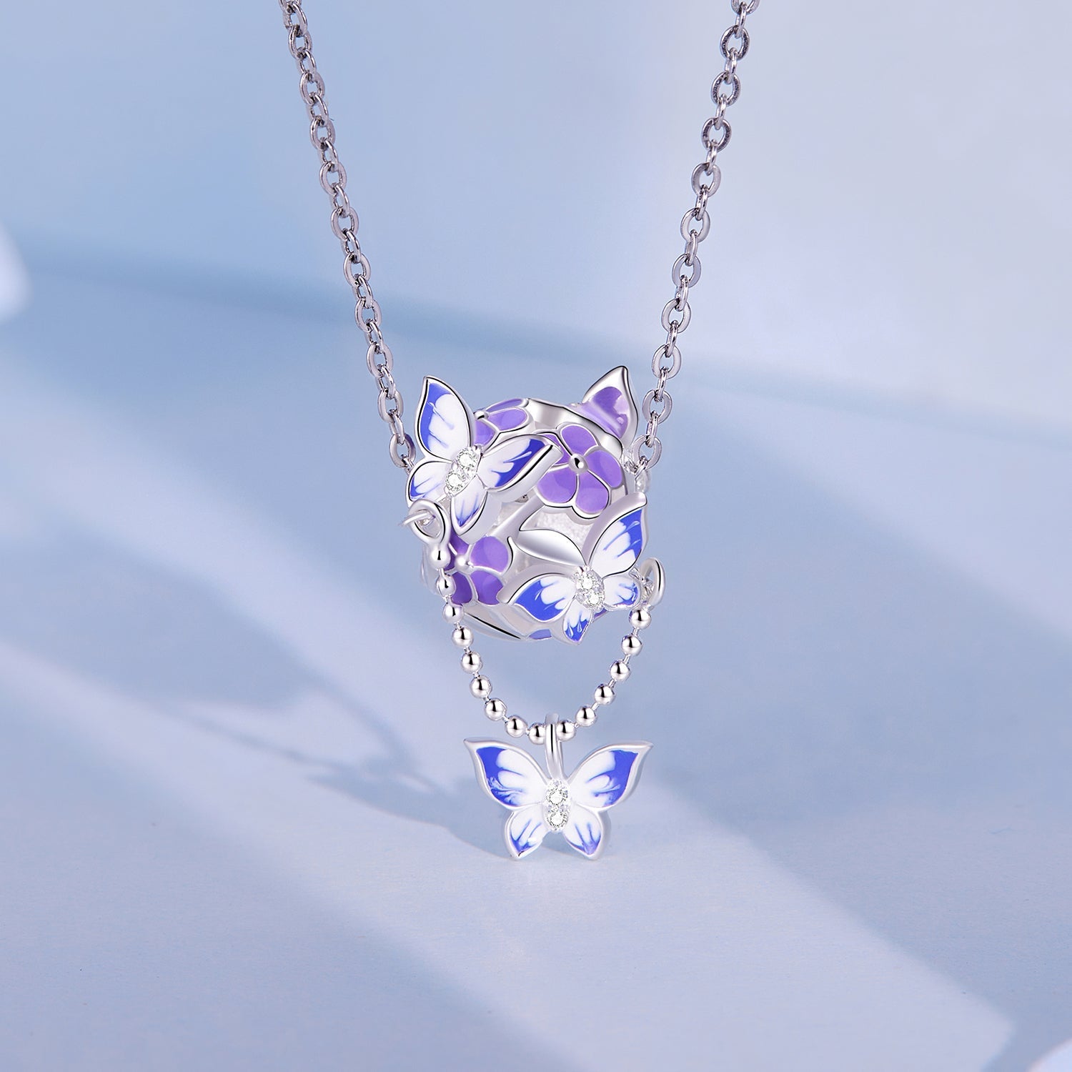 Silver Charm Flower and Butterfly Tassel CZ Charm For Sale - sursenso Charm