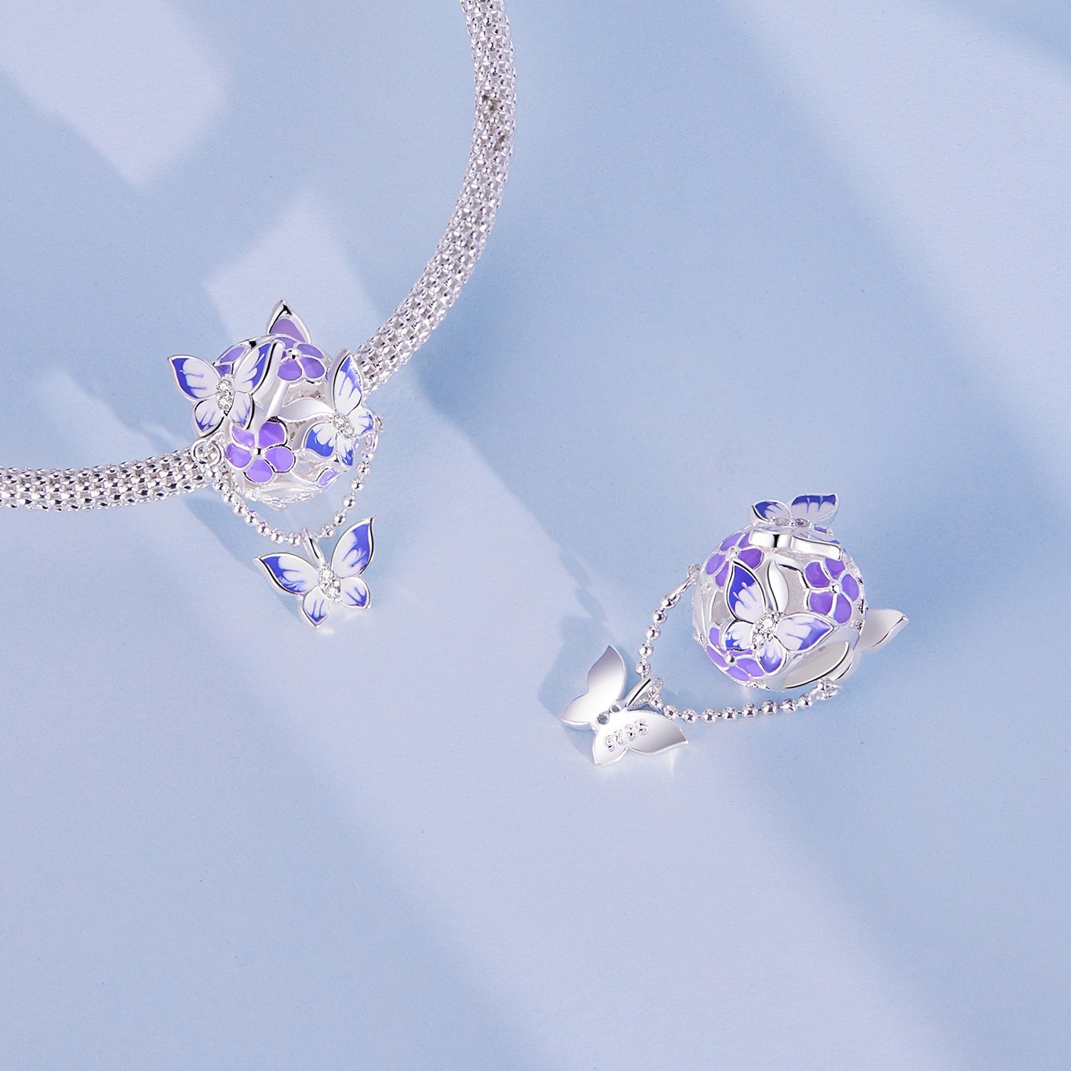 Silver Charm Flower and Butterfly Tassel CZ Charm For Sale - sursenso Charm