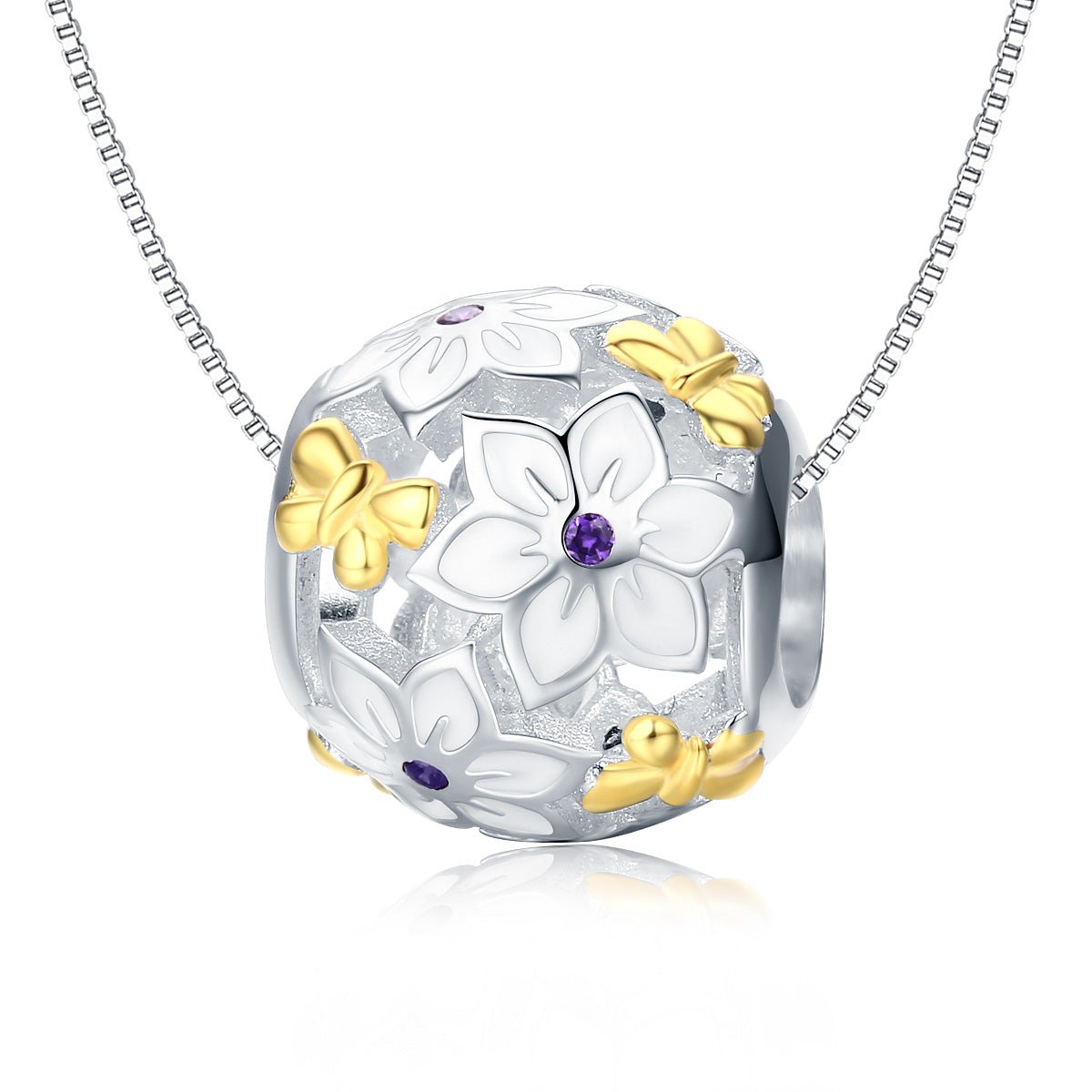 Silver Charm Flowers and Butterflies CZ Charm For Sale - sursenso Charm