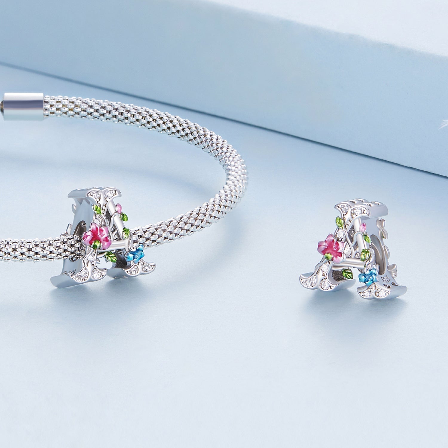 Silver Charm Flowers Inlays The Letter A CZ Charm For Sale - sursenso Charm