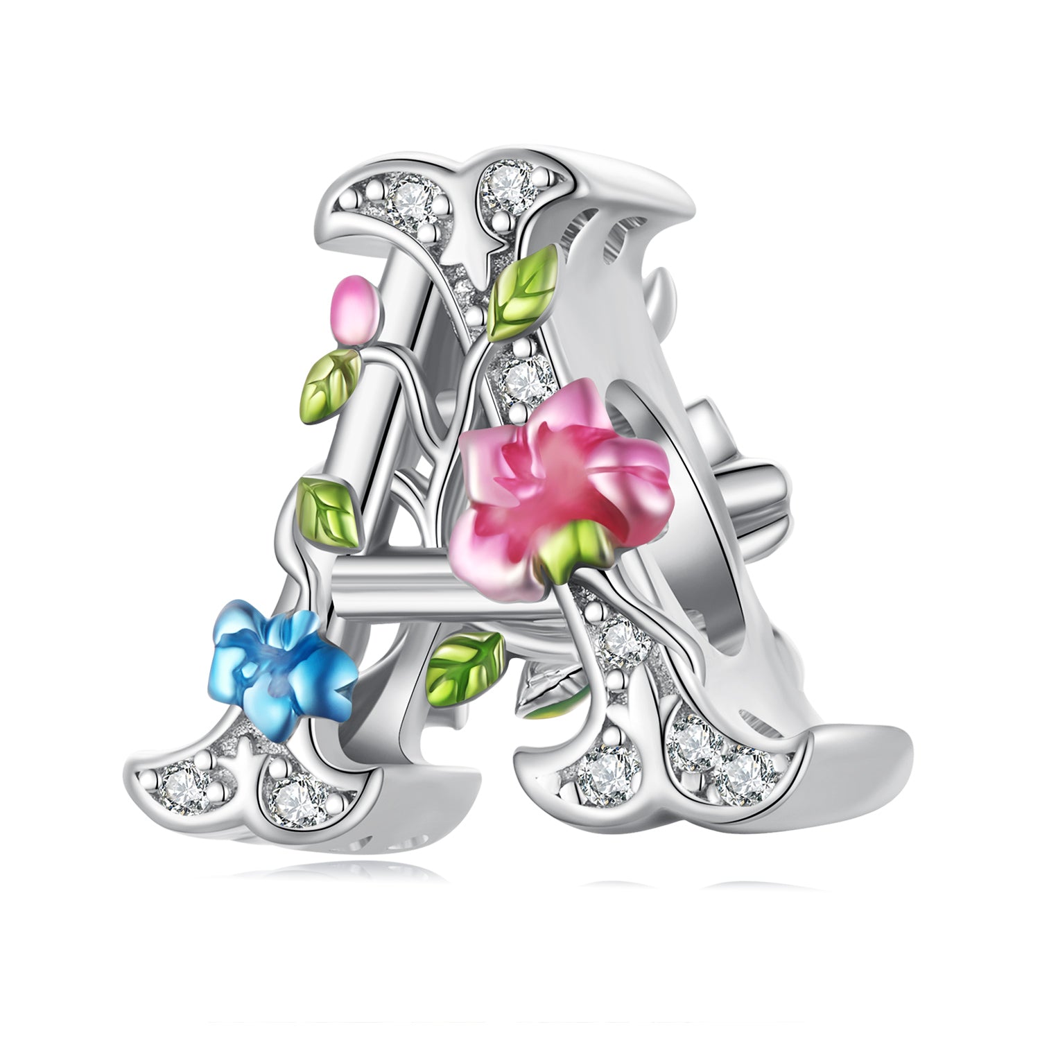 Silver Charm Flowers Inlays The Letter A CZ Charm For Sale - sursenso Charm