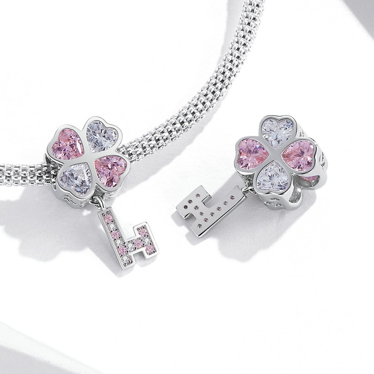 Silver Charm Four Leaf Clover Key CZ Charm For Sale - sursenso Charm