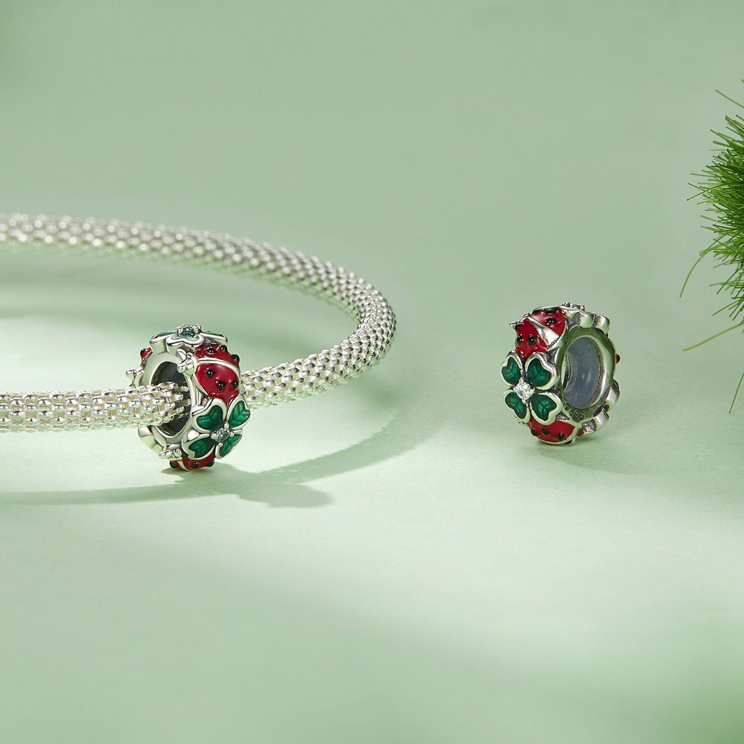 Sterling Silver Charm Four leaf Clover Silicone Stopper Charm Charm Fit Pandora alternative sursenso