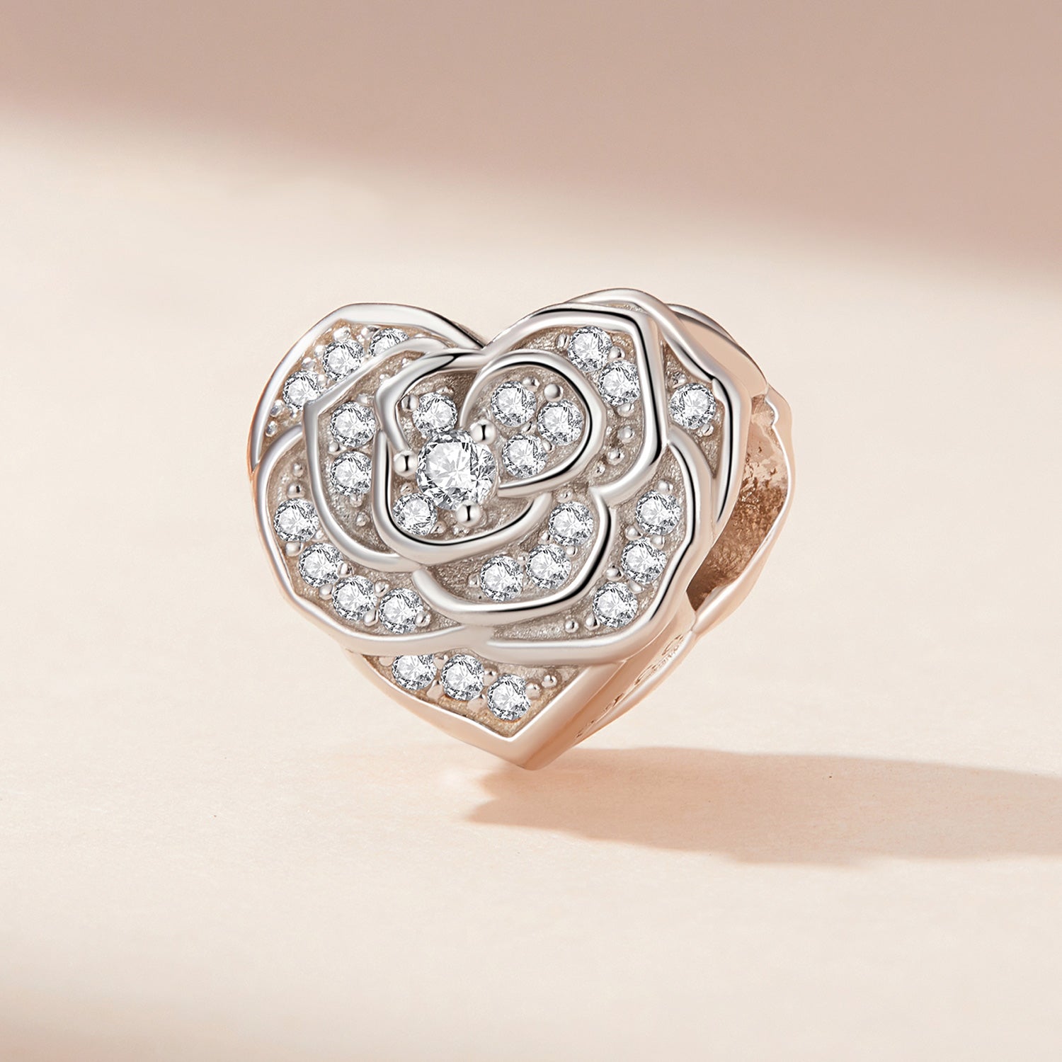 Silver Charm Full Sparkling Rose Heart CZ Charm For Sale - sursenso Charm