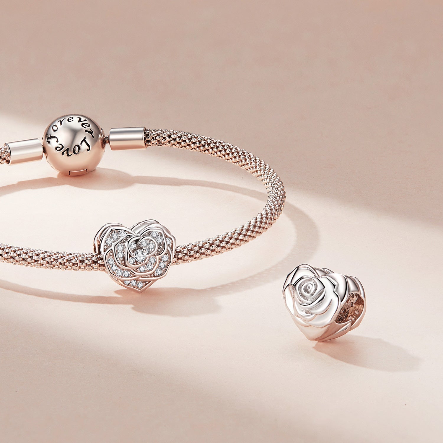 Silver Charm Full Sparkling Rose Heart CZ Charm For Sale - sursenso Charm