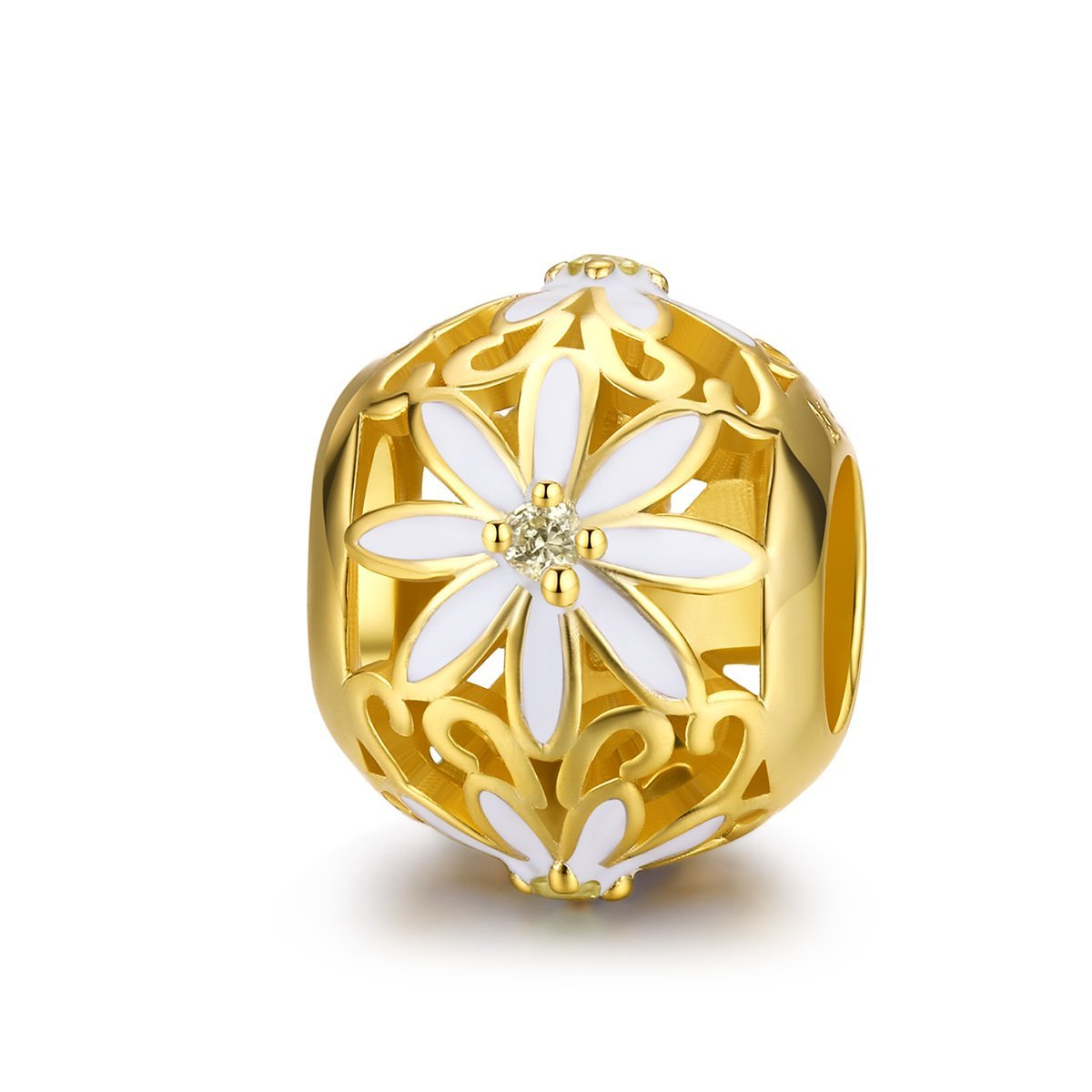 Silver Charm Gold Daisy CZ Charm For Sale - sursenso Charm