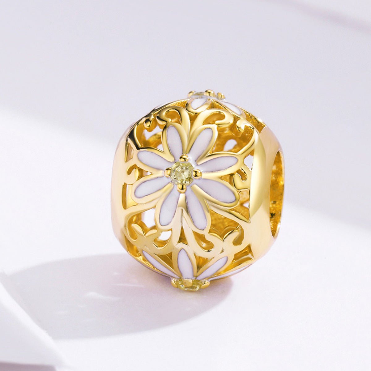 Silver Charm Gold Daisy CZ Charm For Sale - sursenso Charm