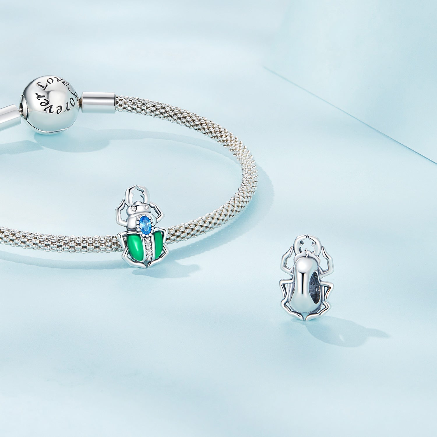 Silver Charm Green Beetle CZ Charm For Sale - sursenso Charm