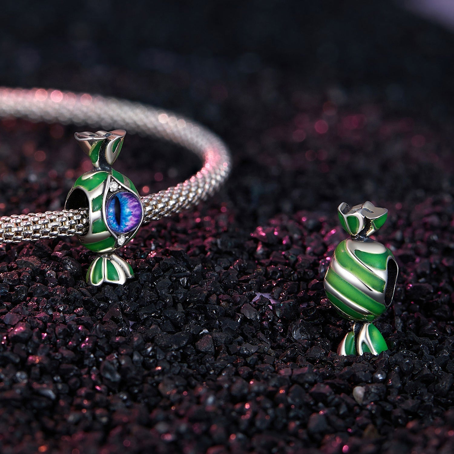 Silver Charm Halloween Candy Blue Eyes CZ Charm For Sale - sursenso Charm