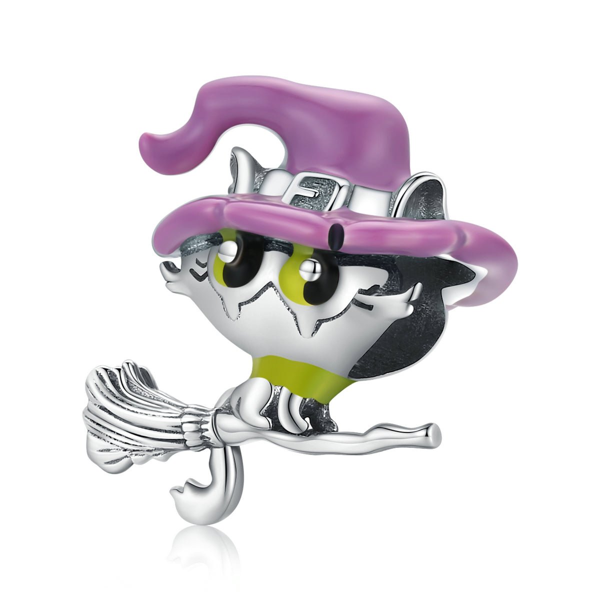 Silver Charm Halloween Witch Riding A Broom Enamel Charm For Sale - sursenso Charm