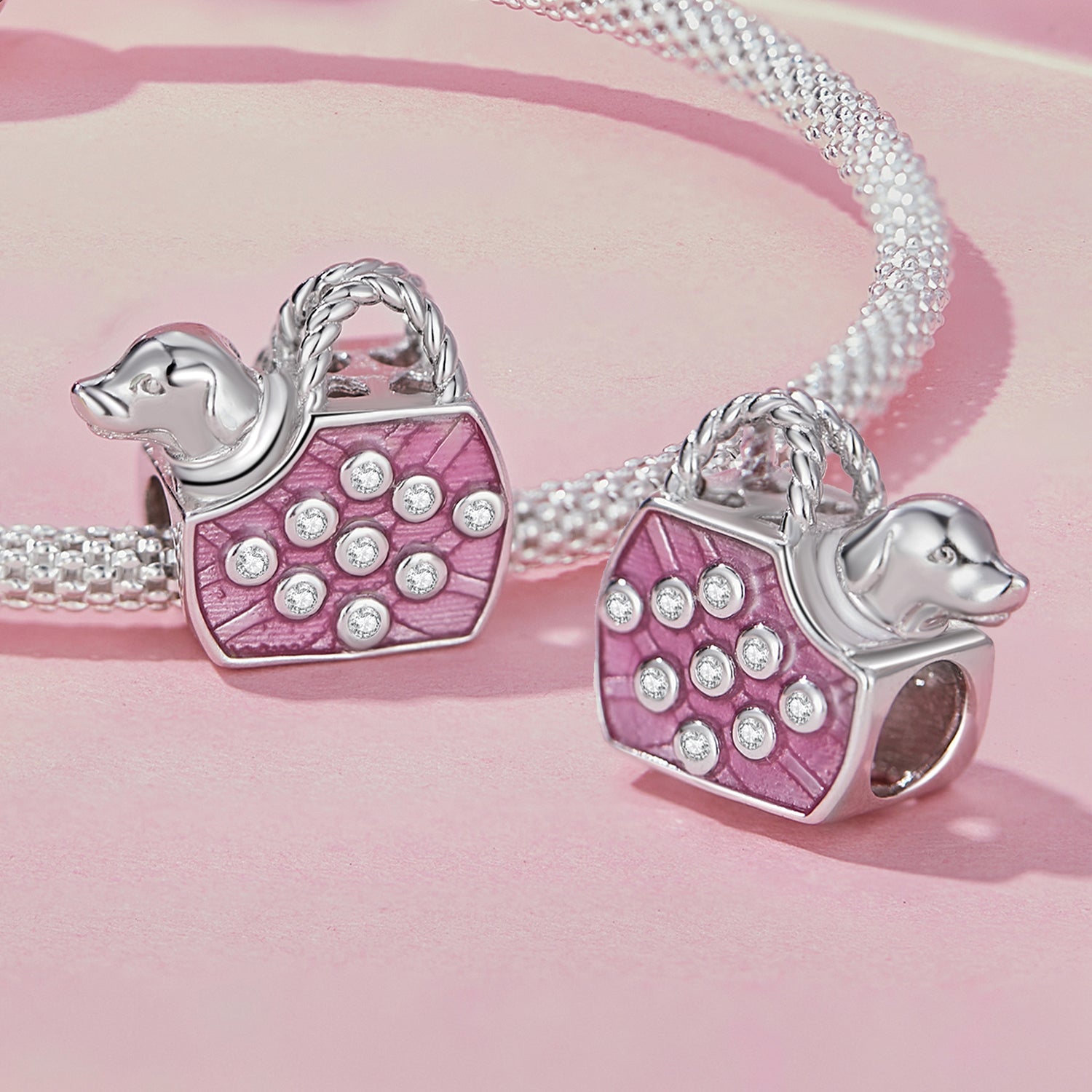Silver Charm Handbag Pet Dog CZ Charm For Sale - sursenso Charm